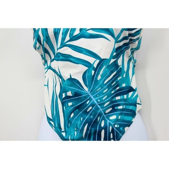 Cupshe Printed Adjustable Strap V-Neck Swimsuit One Piece Tropical Blue White - Picture 2 of 6